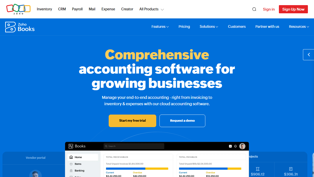 Zoho Books product preview