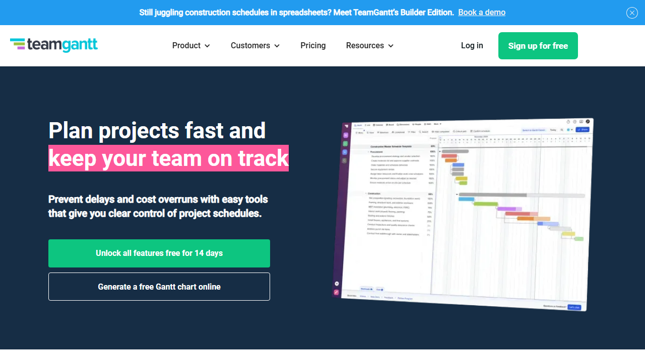 TeamGantt product preview
