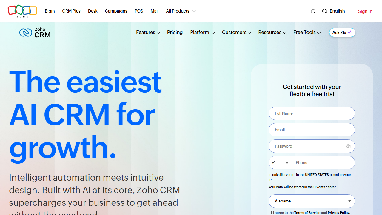 Zoho CRM product preview